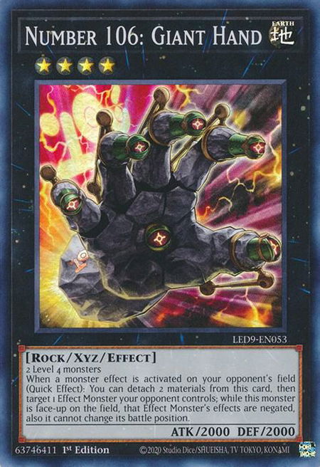 Number 106: Giant Hand trading card from Legendary Duelists: Duels From the Deep Number 106: Giant Hand - Legendary Duelists: Duels From the Deep YuGiOh trading card