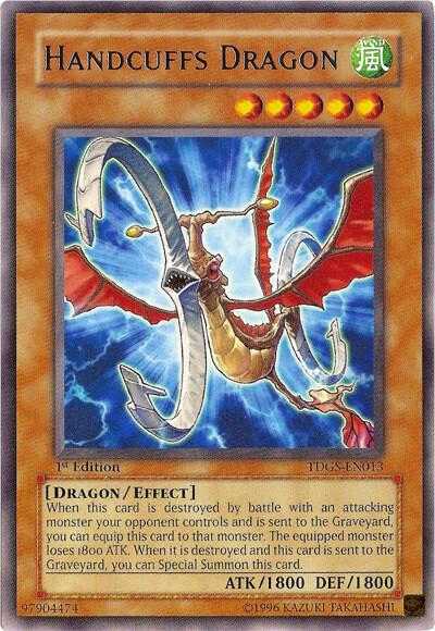 Handcuffs Dragon trading card from The Duelist Genesis Handcuffs Dragon - The Duelist Genesis YuGiOh trading card