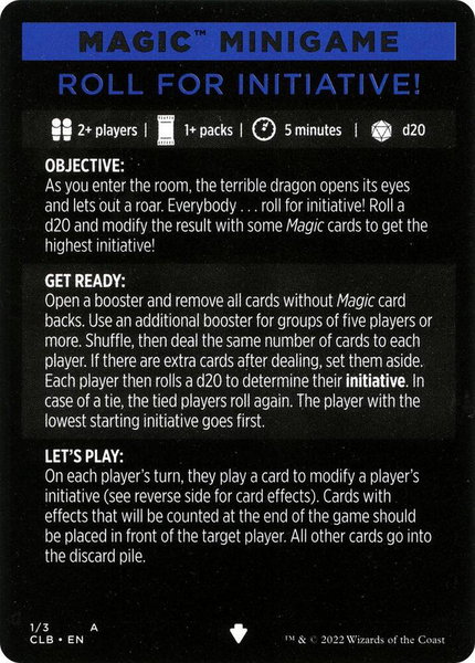 Magic Minigame: Roll for Initiative! trading card from Commander Legends: Battle for Baldur's Gate Magic Minigame: Roll for Initiative! - Commander Legends: Battle for Baldur's Gate Magic: The Gathering trading card