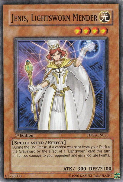 Jenis, Lightsworn Mender trading card from The Duelist Genesis Jenis, Lightsworn Mender - The Duelist Genesis YuGiOh trading card