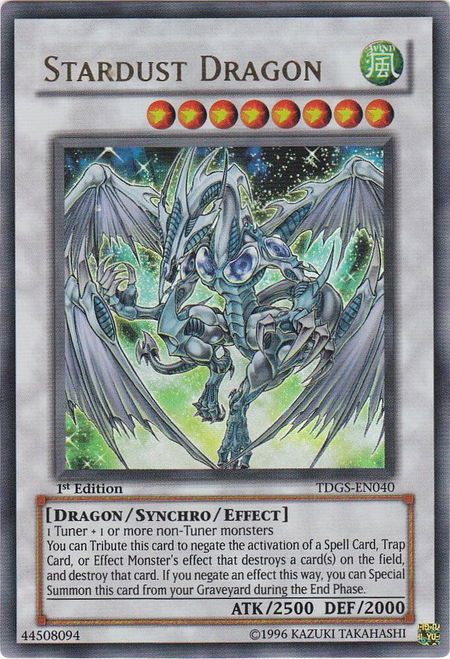 Stardust Dragon trading card from The Duelist Genesis Stardust Dragon - The Duelist Genesis YuGiOh trading card