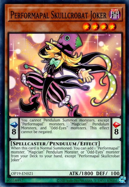 Performapal Skullcrobat Joker trading card from OTS Tournament Pack 19 Performapal Skullcrobat Joker - OTS Tournament Pack 19 YuGiOh trading card