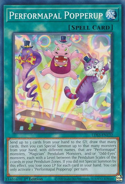 Performapal Popperup trading card from Legendary Duelists: Season 3 Performapal Popperup - Legendary Duelists: Season 3 YuGiOh trading card