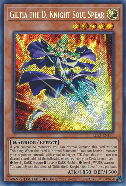 Giltia the D. Knight Soul Spear trading card from Legendary Duelists: Season 3 Giltia the D. Knight Soul Spear - Legendary Duelists: Season 3 YuGiOh trading card
