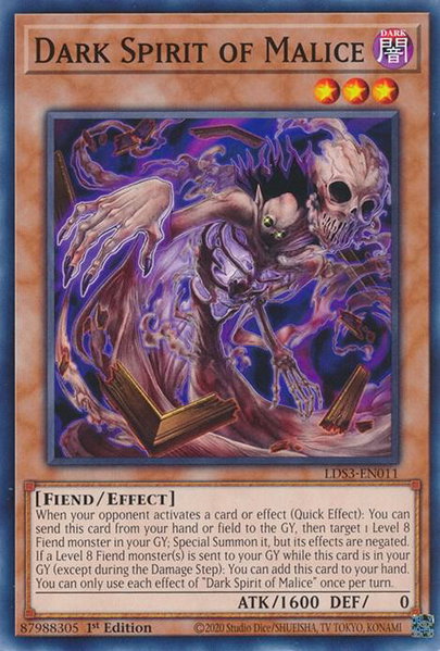 Dark Spirit of Malice trading card from Legendary Duelists: Season 3 Dark Spirit of Malice - Legendary Duelists: Season 3 YuGiOh trading card