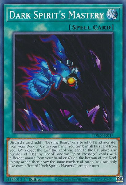 Dark Spirit's Mastery trading card from Legendary Duelists: Season 3 Dark Spirit's Mastery - Legendary Duelists: Season 3 YuGiOh trading card