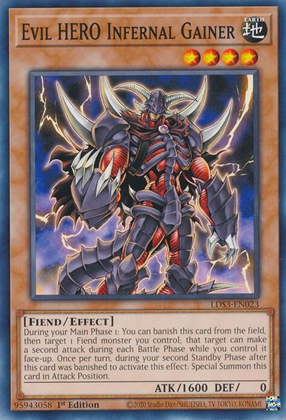 Evil HERO Infernal Gainer trading card from Legendary Duelists: Season 3 Evil HERO Infernal Gainer - Legendary Duelists: Season 3 YuGiOh trading card