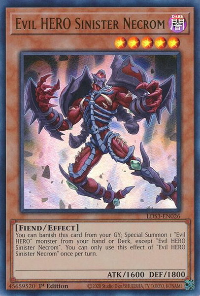 Evil HERO Sinister Necrom trading card from Legendary Duelists: Season 3 Evil HERO Sinister Necrom - Legendary Duelists: Season 3 YuGiOh trading card