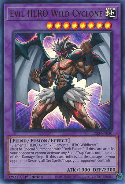 Evil HERO Wild Cyclone trading card from Legendary Duelists: Season 3 Evil HERO Wild Cyclone - Legendary Duelists: Season 3 YuGiOh trading card