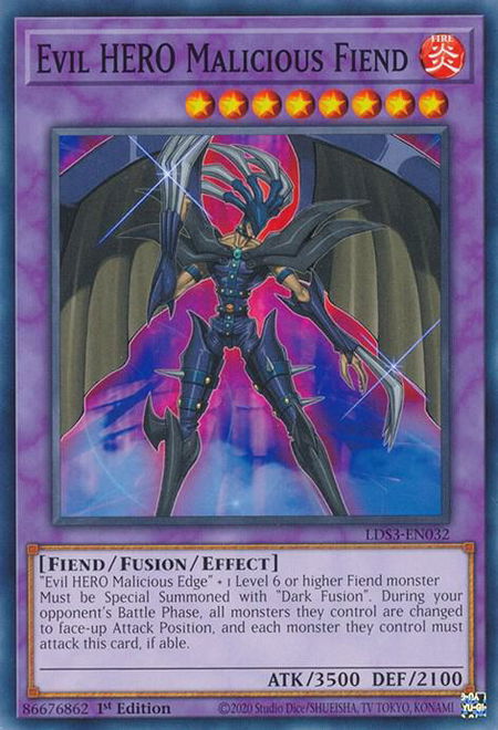 Evil HERO Malicious Fiend trading card from Legendary Duelists: Season 3 Evil HERO Malicious Fiend - Legendary Duelists: Season 3 YuGiOh trading card