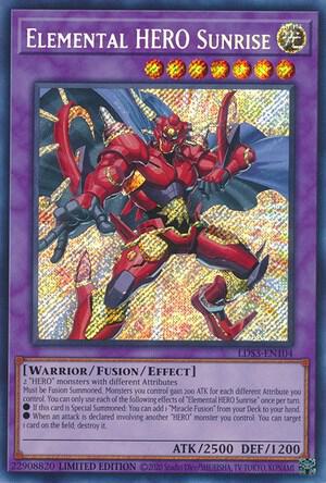 Elemental HERO Sunrise trading card from Legendary Duelists: Season 3 Elemental HERO Sunrise - Legendary Duelists: Season 3 YuGiOh trading card