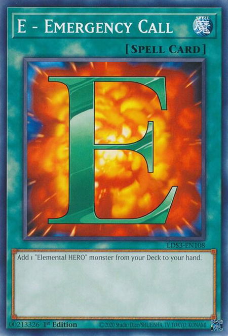 E - Emergency Call trading card from Legendary Duelists: Season 3 E - Emergency Call - Legendary Duelists: Season 3 YuGiOh trading card