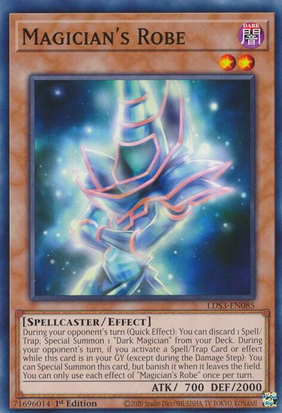 Magician's Robe trading card from Legendary Duelists: Season 3 Magician's Robe - Legendary Duelists: Season 3 YuGiOh trading card