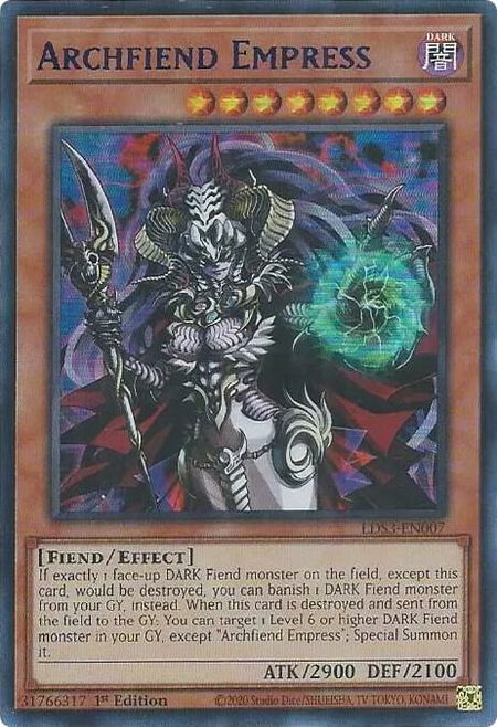 Archfiend Empress (Blue) trading card from Legendary Duelists: Season 3 Archfiend Empress (Blue) - Legendary Duelists: Season 3 YuGiOh trading card