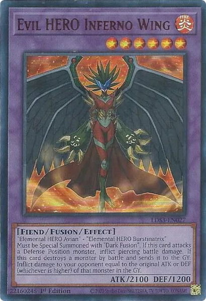 Evil HERO Inferno Wing (Red) trading card from Legendary Duelists: Season 3 Evil HERO Inferno Wing (Red) - Legendary Duelists: Season 3 YuGiOh trading card