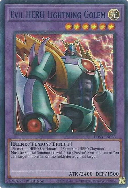 Evil HERO Lightning Golem (Blue) trading card from Legendary Duelists: Season 3 Evil HERO Lightning Golem (Blue) - Legendary Duelists: Season 3 YuGiOh trading card
