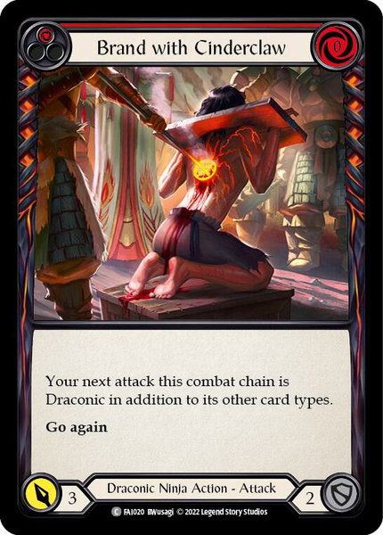 Brand with Cinderclaw (Red) - Blitz Deck: Uprising - Fai Flesh and Blood trading card