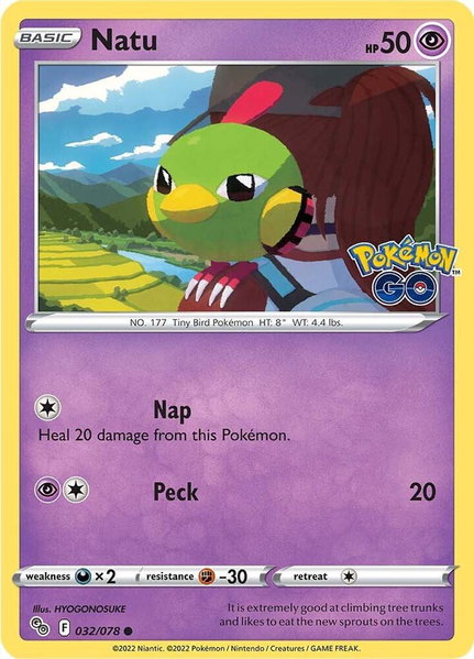 Natu trading card from Pokemon GO Natu - Pokemon GO Pokémon trading card