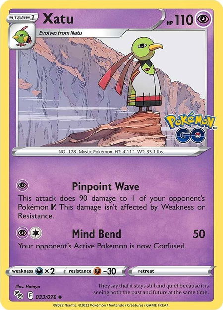 Xatu trading card from Pokemon GO Xatu - Pokemon GO Pokémon trading card