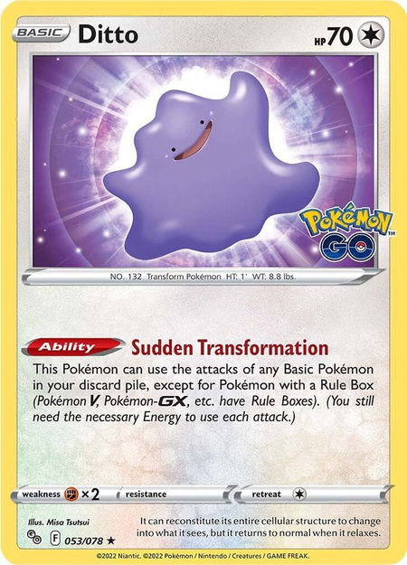 Ditto trading card from Pokemon GO Ditto - Pokemon GO Pokémon trading card