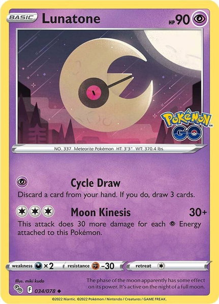 Lunatone trading card from Pokemon GO Lunatone - Pokemon GO Pokémon trading card