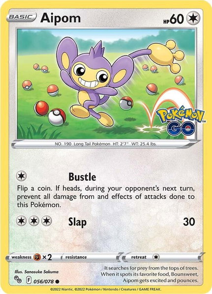 Aipom trading card from Pokemon GO Aipom - Pokemon GO Pokémon trading card