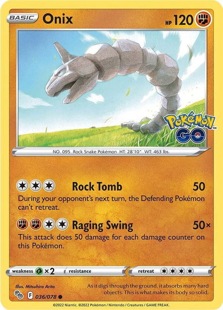 Onix trading card from Pokemon GO Onix - Pokemon GO Pokémon trading card