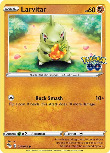 Larvitar trading card from Pokemon GO Larvitar - Pokemon GO Pokémon trading card