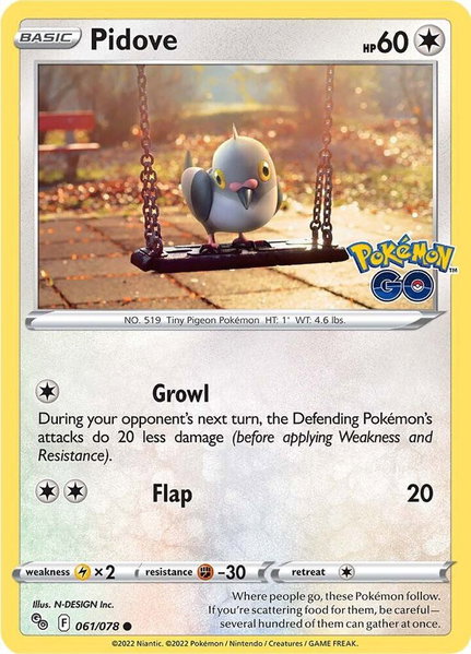 Pidove trading card from Pokemon GO Pidove - Pokemon GO Pokémon trading card