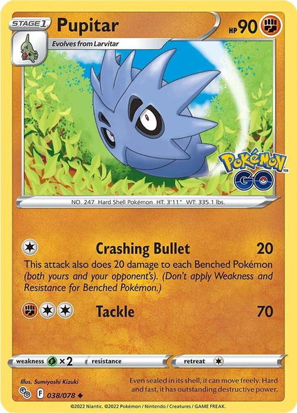 Pupitar trading card from Pokemon GO Pupitar - Pokemon GO Pokémon trading card