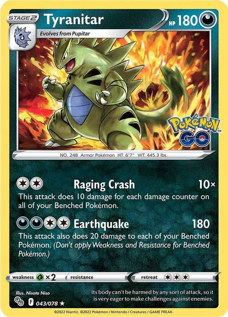 Tyranitar trading card from Pokemon GO Tyranitar - Pokemon GO Pokémon trading card