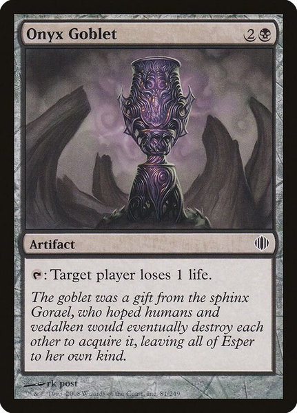 Onyx Goblet trading card from Shards of Alara Onyx Goblet - Shards of Alara Magic: The Gathering trading card