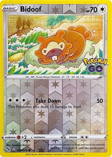 Bidoof (Peelable Ditto) trading card from Pokemon GO Bidoof (Peelable Ditto) - Pokemon GO Pokémon trading card