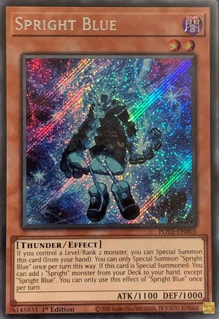 Spright Blue trading card from Power of the Elements Spright Blue - Power of the Elements YuGiOh trading card