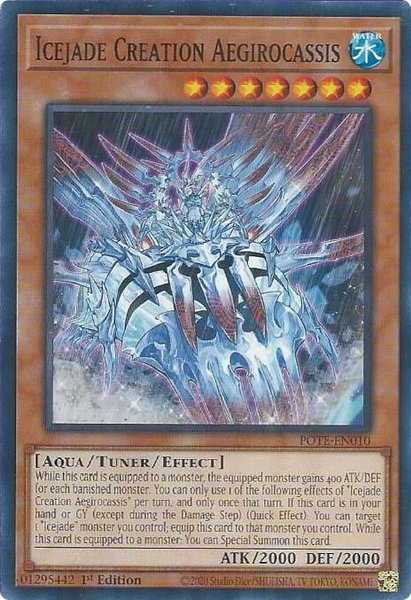 Icejade Creation Aegirocassis trading card from Power of the Elements Icejade Creation Aegirocassis - Power of the Elements YuGiOh trading card