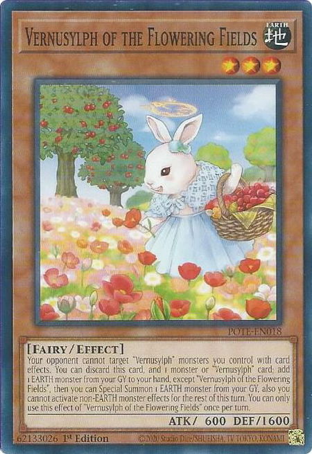 Vernusylph of the Flowering Fields trading card from Power of the Elements Vernusylph of the Flowering Fields - Power of the Elements YuGiOh trading card