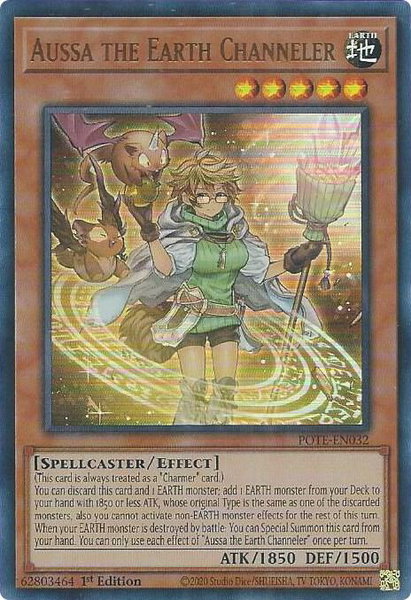Aussa the Earth Channeler trading card from Power of the Elements Aussa the Earth Channeler - Power of the Elements YuGiOh trading card