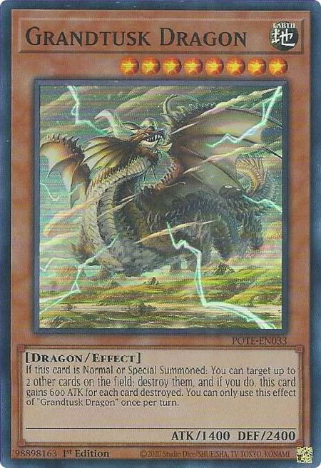 Grandtusk Dragon trading card from Power of the Elements Grandtusk Dragon - Power of the Elements YuGiOh trading card