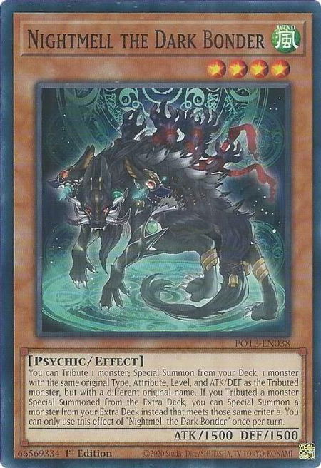 Nightmell the Dark Bonder trading card from Power of the Elements Nightmell the Dark Bonder - Power of the Elements YuGiOh trading card