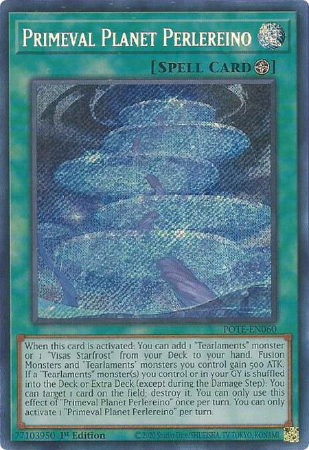 Primeval Planet Perlereino trading card from Power of the Elements Primeval Planet Perlereino - Power of the Elements YuGiOh trading card