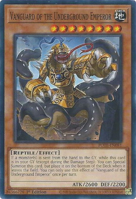 Vanguard of the Underground Emperor trading card from Power of the Elements Vanguard of the Underground Emperor - Power of the Elements YuGiOh trading card