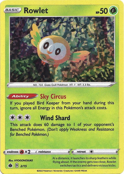 Rowlet - 2/15 trading card from McDonald's Promos 2022 Rowlet - 2/15 - McDonald's Promos 2022 Pokémon trading card