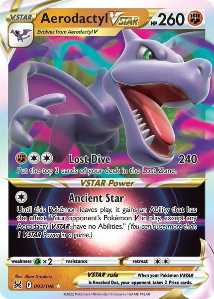 Aerodactyl VSTAR trading card from SWSH11: Lost Origin Aerodactyl VSTAR - SWSH11: Lost Origin Pokémon trading card