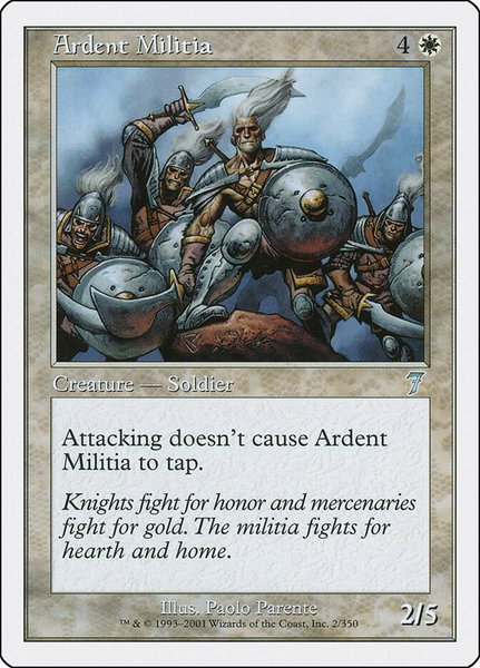 Ardent Militia trading card from 7th Edition Ardent Militia - 7th Edition Magic: The Gathering trading card