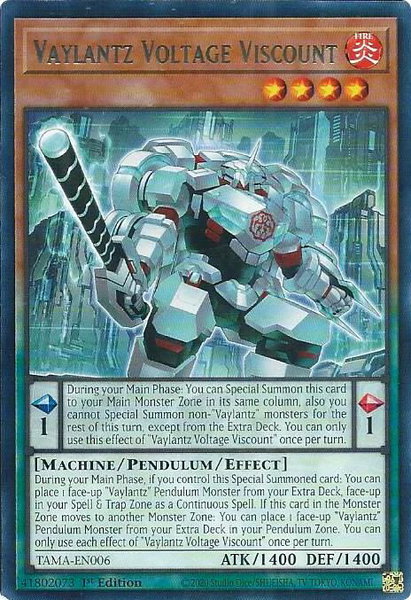 Vaylantz Voltage Viscount trading card from Tactical Masters Vaylantz Voltage Viscount - Tactical Masters YuGiOh trading card