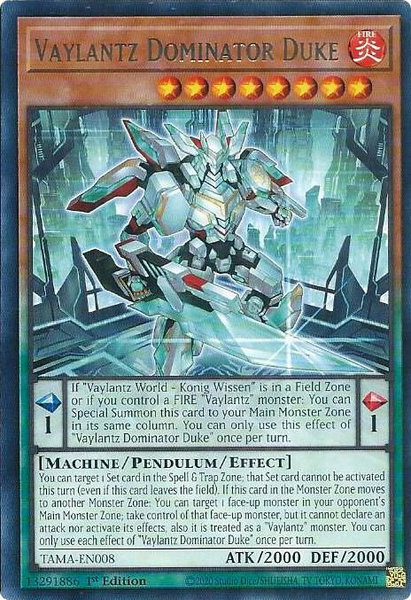 Vaylantz Dominator Duke trading card from Tactical Masters Vaylantz Dominator Duke - Tactical Masters YuGiOh trading card