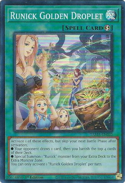 Runick Golden Droplet trading card from Tactical Masters Runick Golden Droplet - Tactical Masters YuGiOh trading card