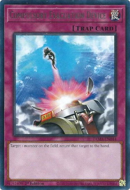 Compulsory Evacuation Device trading card from Tactical Masters Compulsory Evacuation Device - Tactical Masters YuGiOh trading card