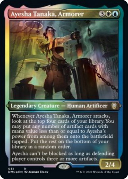 Ayesha Tanaka, Armorer (Foil Etched) trading card from Commander: Dominaria United Ayesha Tanaka, Armorer (Foil Etched) - Commander: Dominaria United Magic: The Gathering trading card