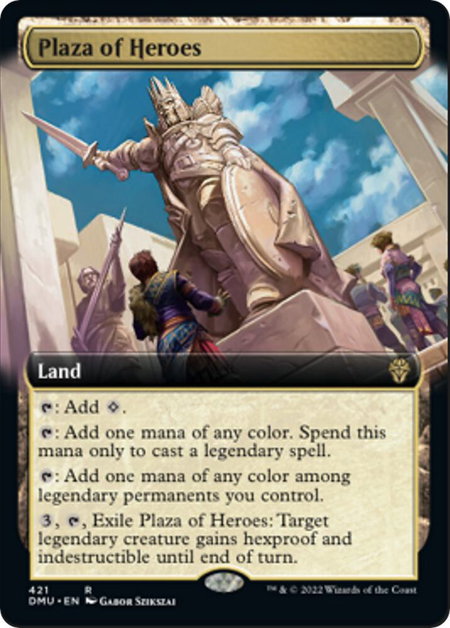 Plaza of Heroes (Extended Art) trading card from Dominaria United Plaza of Heroes (Extended Art) - Dominaria United Magic: The Gathering trading card